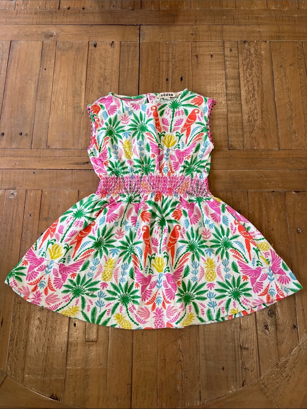 Mini Boden tropical bird cap sleeve mini dress 5-6 years